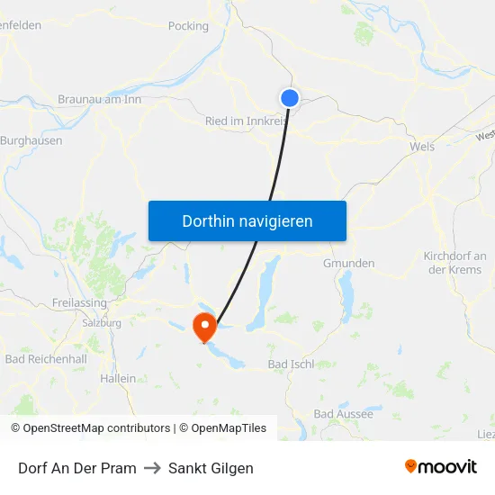 Dorf An Der Pram to Sankt Gilgen map