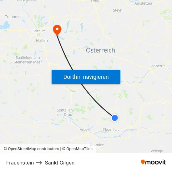 Frauenstein to Sankt Gilgen map