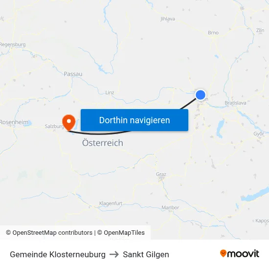 Gemeinde Klosterneuburg to Sankt Gilgen map