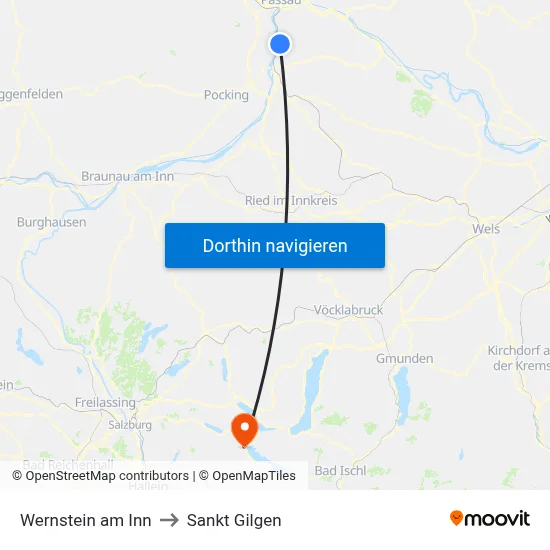Wernstein am Inn to Sankt Gilgen map