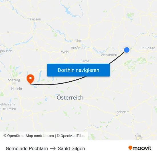 Gemeinde Pöchlarn to Sankt Gilgen map