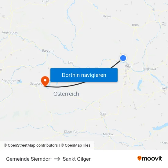 Gemeinde Sierndorf to Sankt Gilgen map