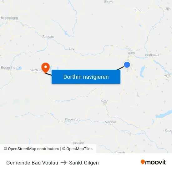 Gemeinde Bad Vöslau to Sankt Gilgen map