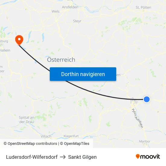 Ludersdorf-Wilfersdorf to Sankt Gilgen map