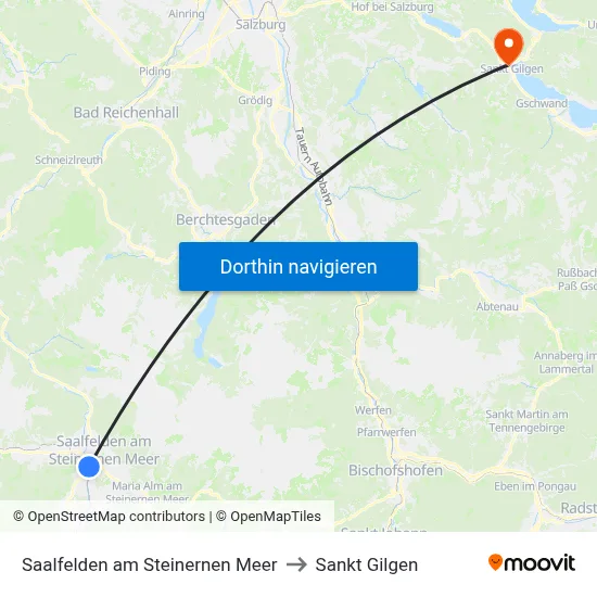 Saalfelden am Steinernen Meer to Sankt Gilgen map