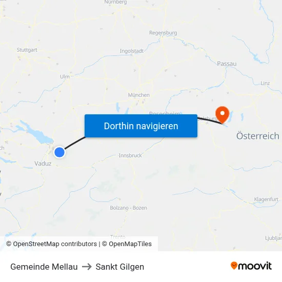 Gemeinde Mellau to Sankt Gilgen map