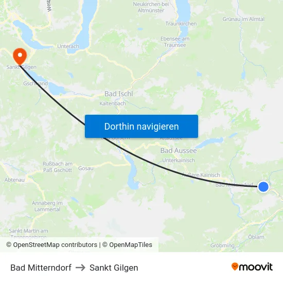 Bad Mitterndorf to Sankt Gilgen map