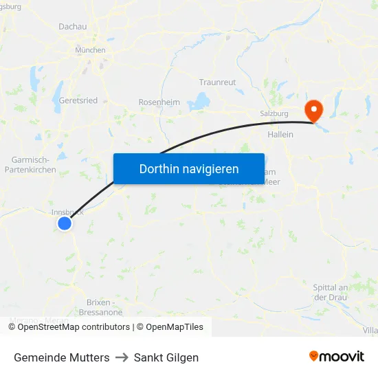 Gemeinde Mutters to Sankt Gilgen map