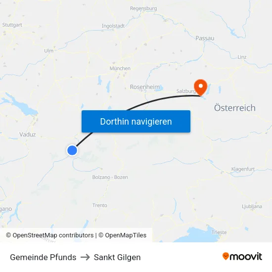 Gemeinde Pfunds to Sankt Gilgen map