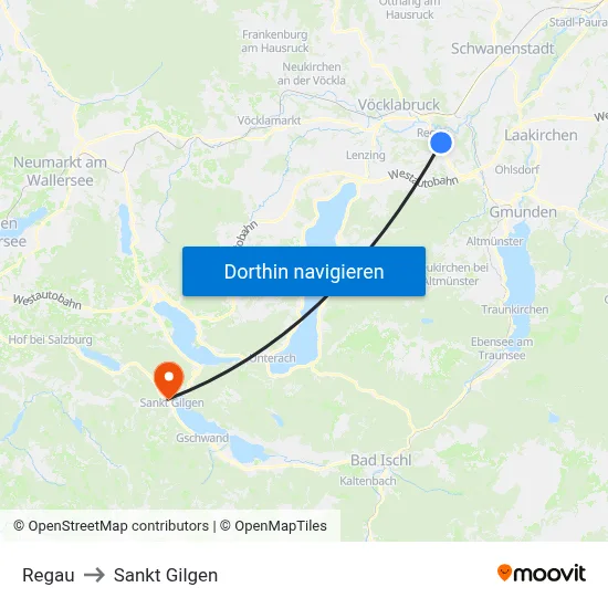 Regau to Sankt Gilgen map