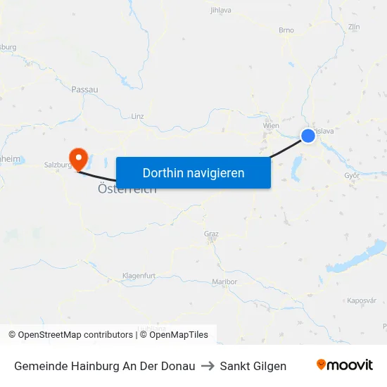 Gemeinde Hainburg An Der Donau to Sankt Gilgen map