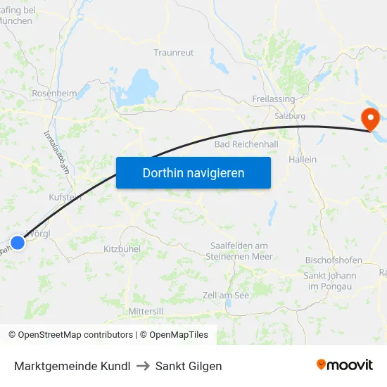 Marktgemeinde Kundl to Sankt Gilgen map