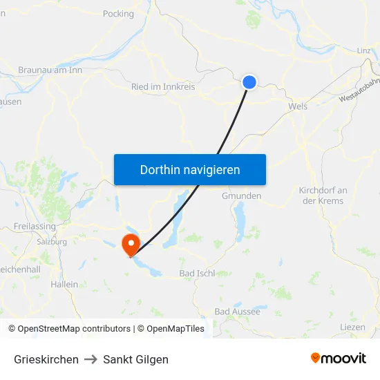 Grieskirchen to Sankt Gilgen map