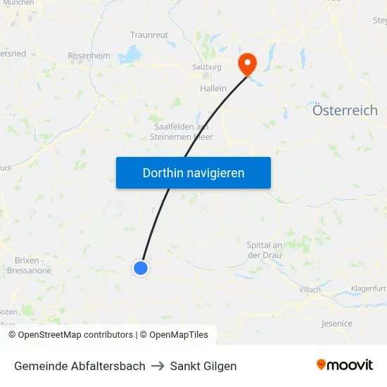 Gemeinde Abfaltersbach to Sankt Gilgen map
