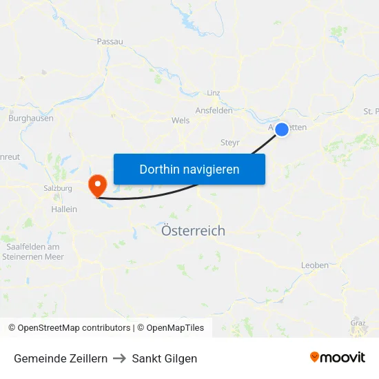 Gemeinde Zeillern to Sankt Gilgen map
