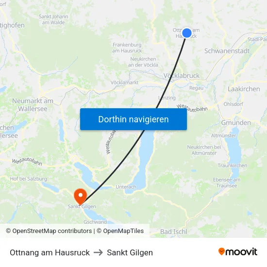 Ottnang am Hausruck to Sankt Gilgen map
