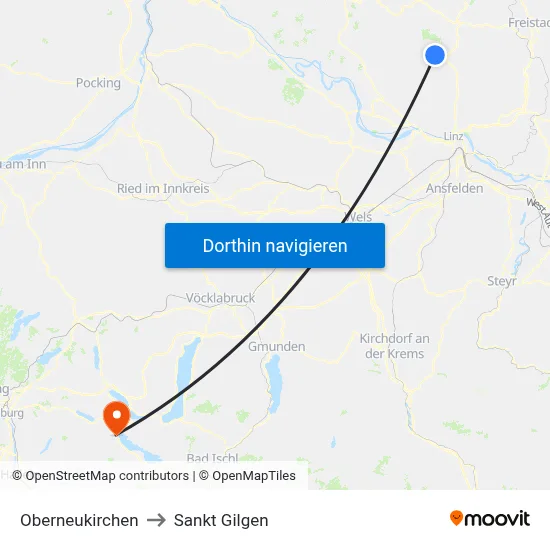 Oberneukirchen to Sankt Gilgen map