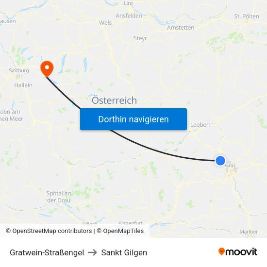 Gratwein-Straßengel to Sankt Gilgen map