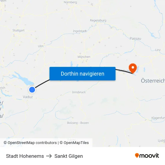 Stadt Hohenems to Sankt Gilgen map