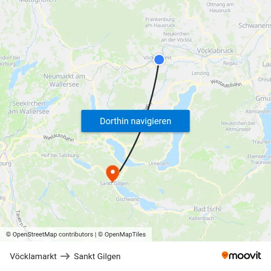 Vöcklamarkt to Sankt Gilgen map
