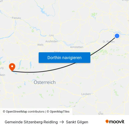 Gemeinde Sitzenberg-Reidling to Sankt Gilgen map