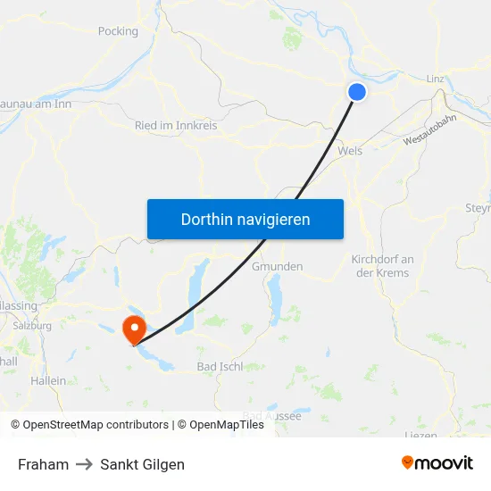 Fraham to Sankt Gilgen map