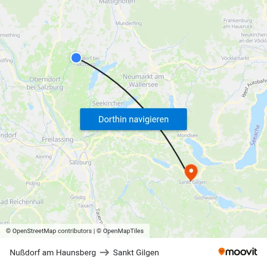 Nußdorf am Haunsberg to Sankt Gilgen map