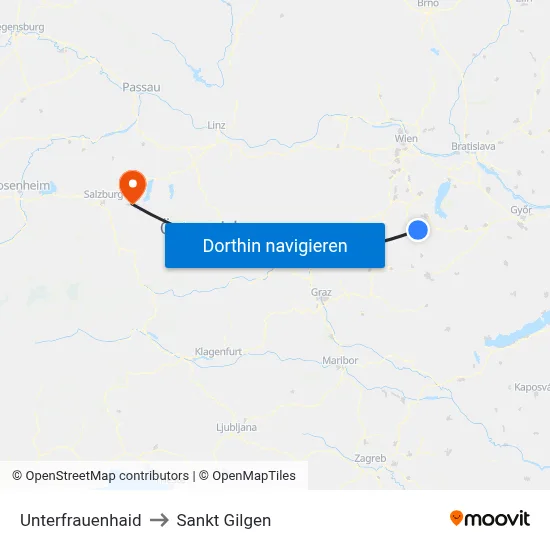 Unterfrauenhaid to Sankt Gilgen map