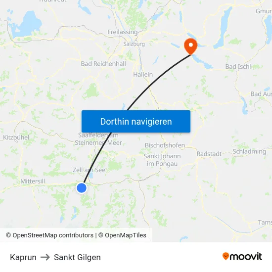 Kaprun to Sankt Gilgen map