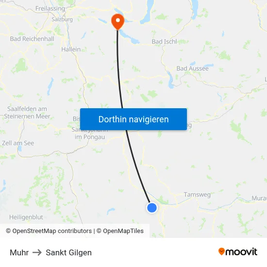 Muhr to Sankt Gilgen map