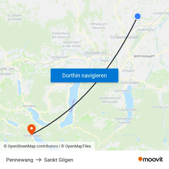 Pennewang to Sankt Gilgen map