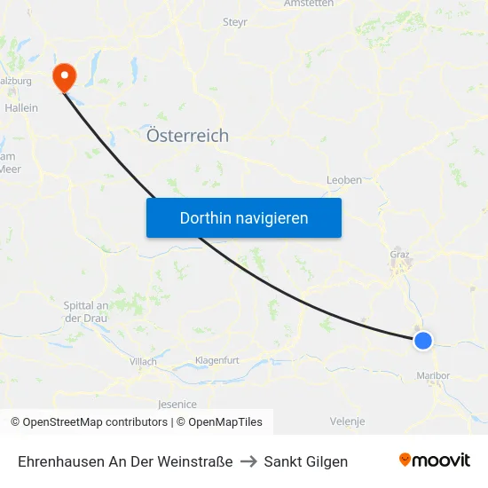 Ehrenhausen An Der Weinstraße to Sankt Gilgen map