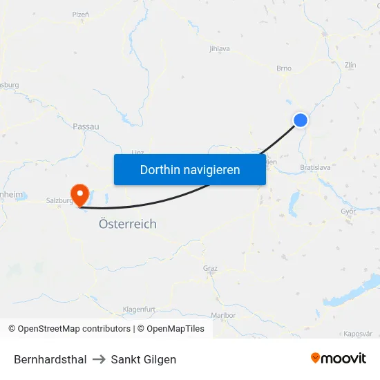 Bernhardsthal to Sankt Gilgen map