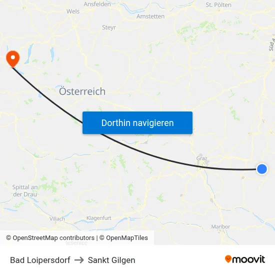 Bad Loipersdorf to Sankt Gilgen map