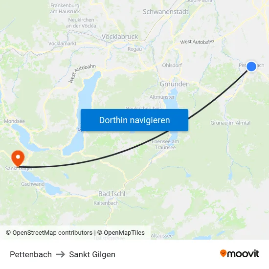 Pettenbach to Sankt Gilgen map