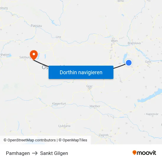 Pamhagen to Sankt Gilgen map