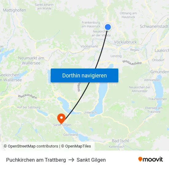 Puchkirchen am Trattberg to Sankt Gilgen map
