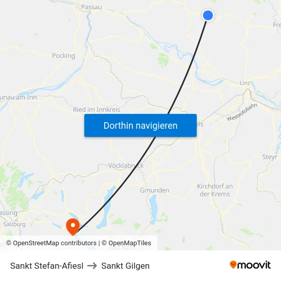 Sankt Stefan-Afiesl to Sankt Gilgen map