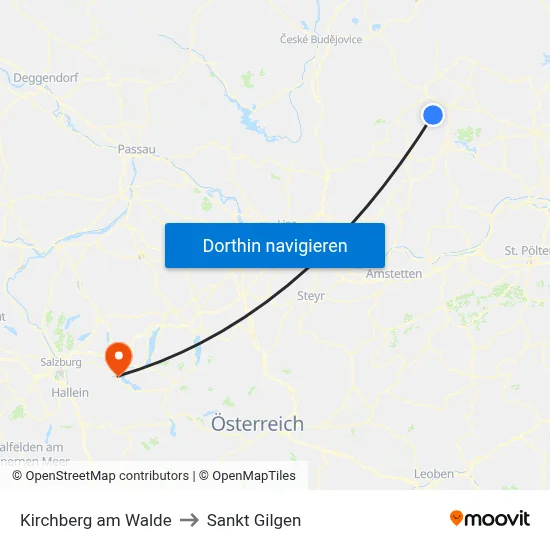 Kirchberg am Walde to Sankt Gilgen map