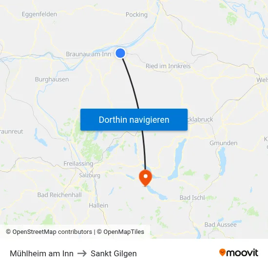 Mühlheim am Inn to Sankt Gilgen map