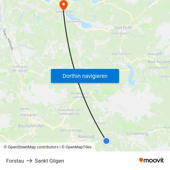 Forstau to Sankt Gilgen map