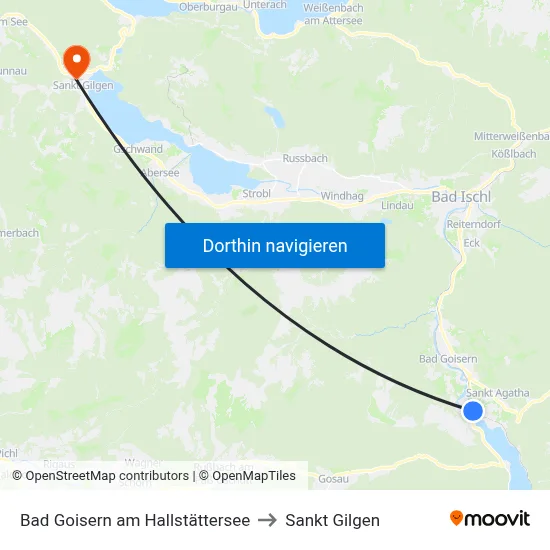 Bad Goisern am Hallstättersee to Sankt Gilgen map