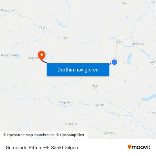 Gemeinde Pitten to Sankt Gilgen map