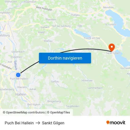 Puch Bei Hallein to Sankt Gilgen map