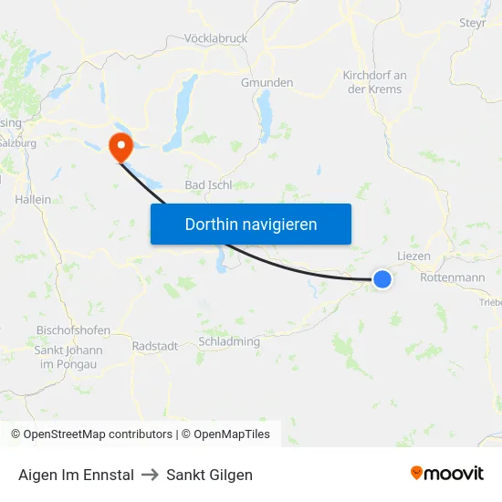 Aigen Im Ennstal to Sankt Gilgen map
