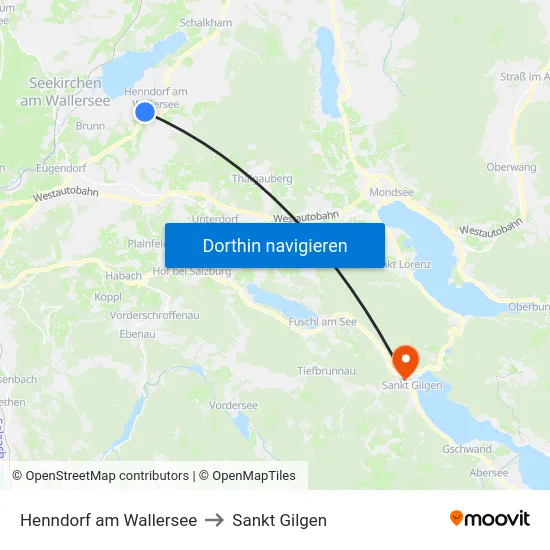 Henndorf am Wallersee to Sankt Gilgen map