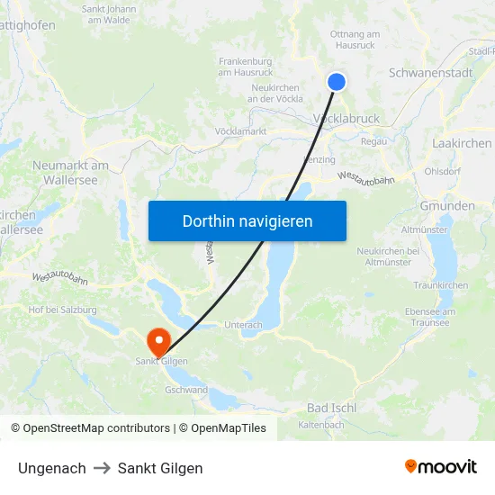 Ungenach to Sankt Gilgen map