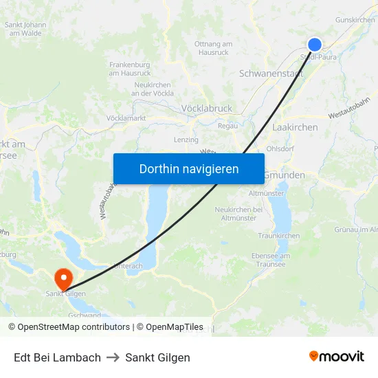 Edt Bei Lambach to Sankt Gilgen map