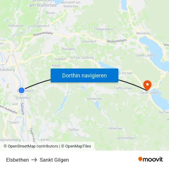 Elsbethen to Sankt Gilgen map