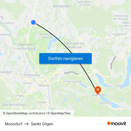 Moosdorf to Sankt Gilgen map